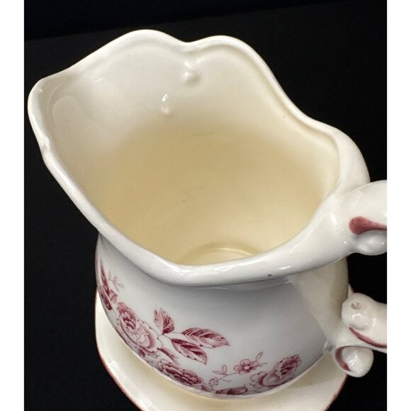 Vintage White Japanese Ceramic Pitcher Pink Floral Design Matching Saucer Plate - Picture 8 of 9